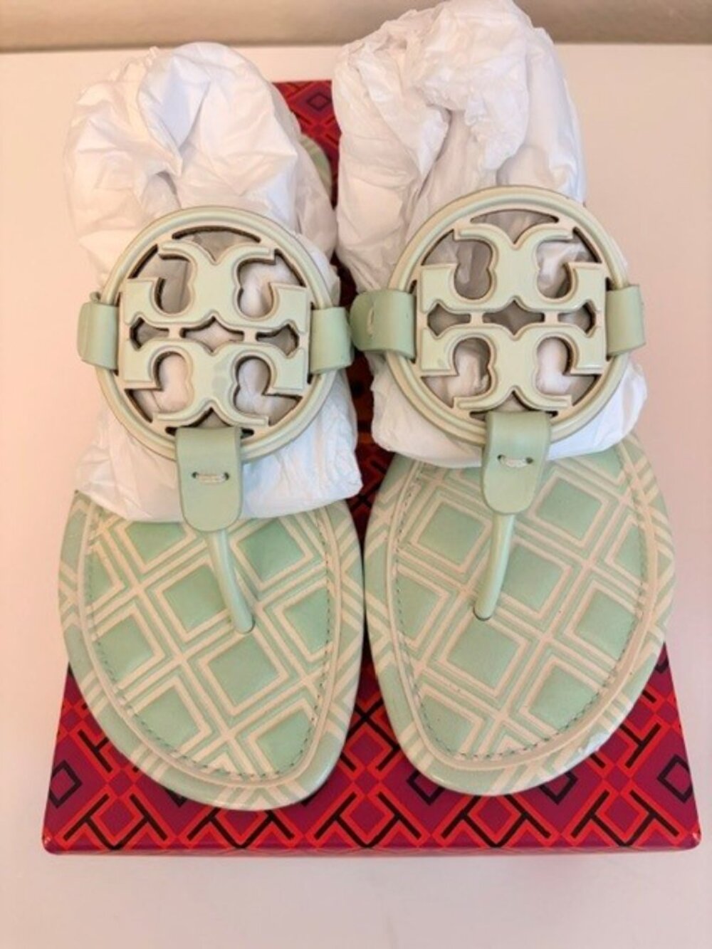 Tory Burch Metal Miller sandals in Meadow Mist / New Ivory NIB
